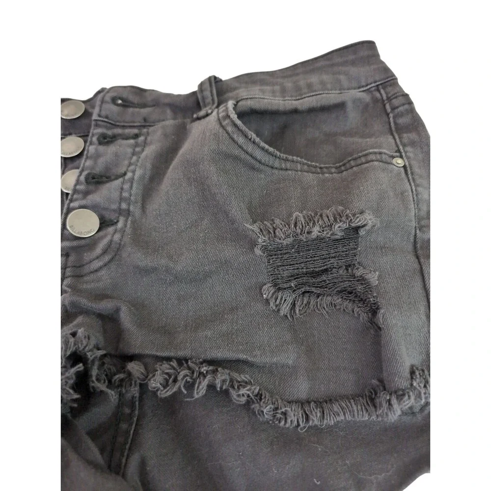 Billabong Button Fly Jean Shorts Women 28 Black Distressed Beach Festival Grunge